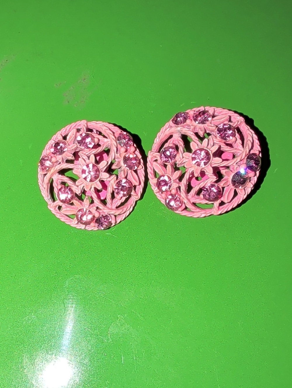 1960s Bubblegum Pink Enamel All Over Monochromatic Clip Ons